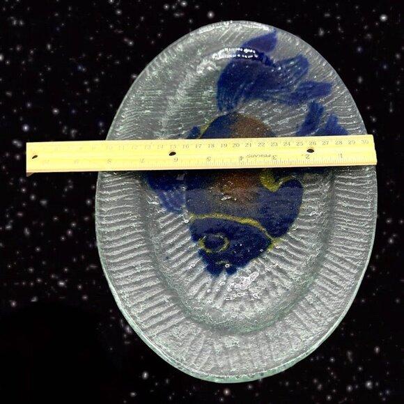 Large Fused Studio Art Glass Fish Tray Dish Hand Made Clear Glass 13.5”Long 8”W - Picture 6 of 15